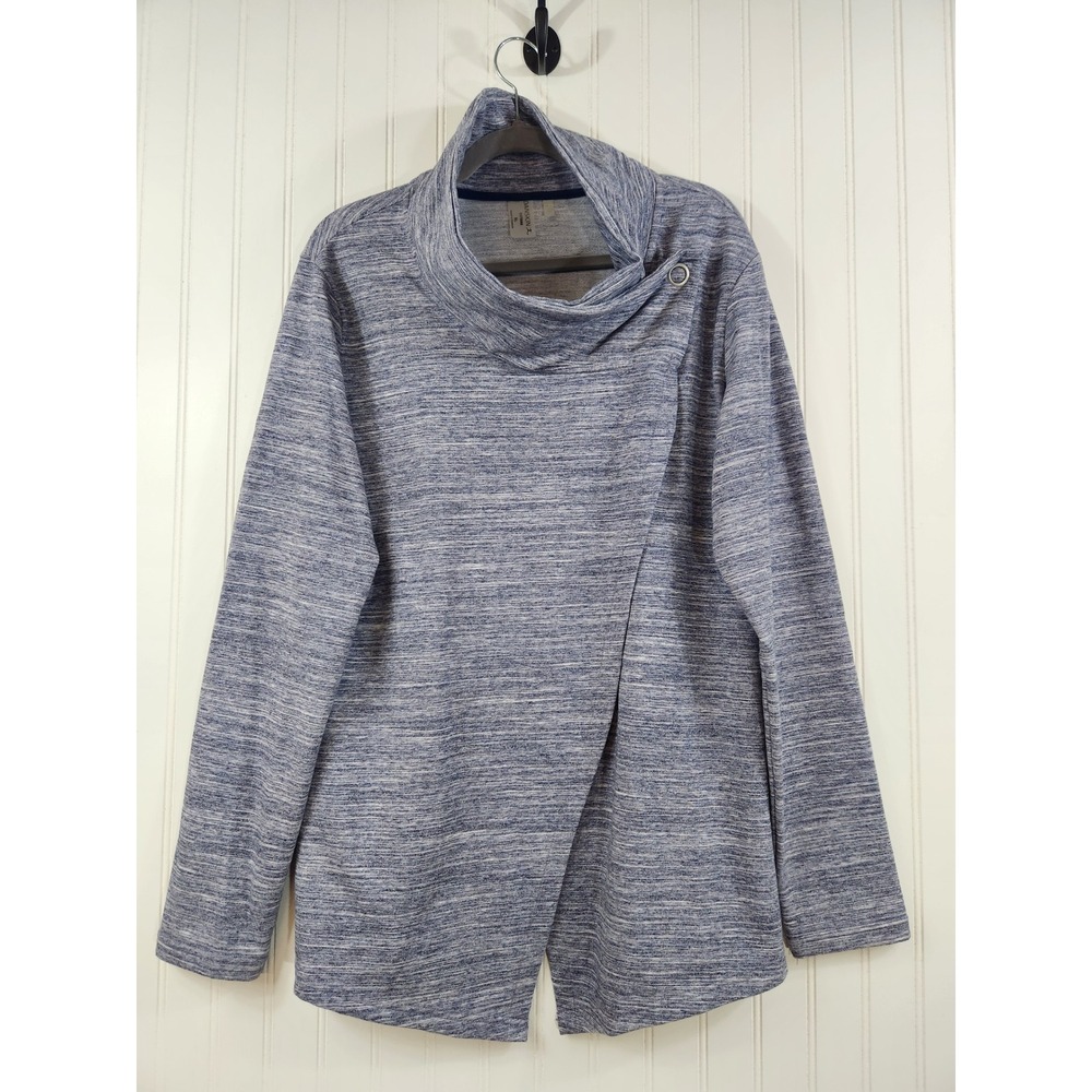 Danskin Space Dye Cowl Neck Asymmetrical Wrap Pullover Blue‎ Top XL Activewear